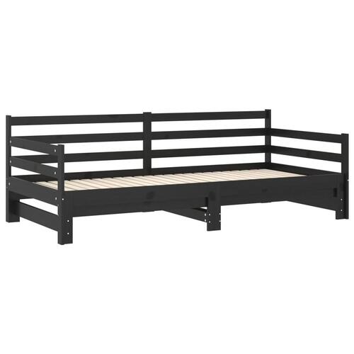 Daybed med udtræk 2x(90x200) cm massivt fyrretræ sort