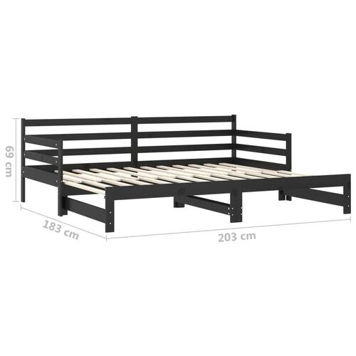 Daybed med udtræk 2x(90x200) cm massivt fyrretræ sort