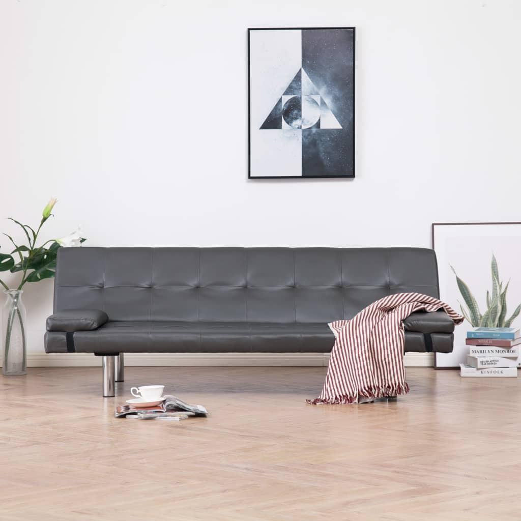 Sovesofa med to puder kunstlæder grå