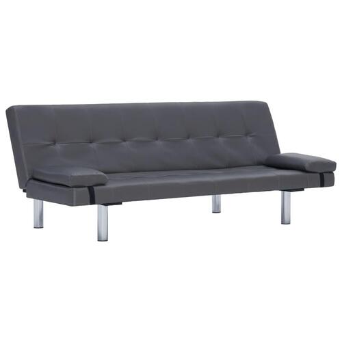 Sovesofa med to puder kunstlæder grå