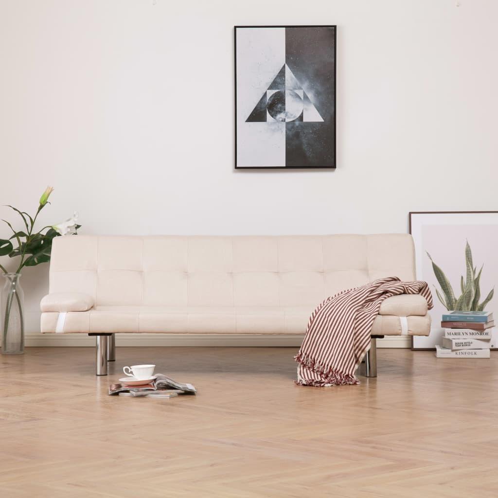 Sovesofa med to puder polyester cremefarvet