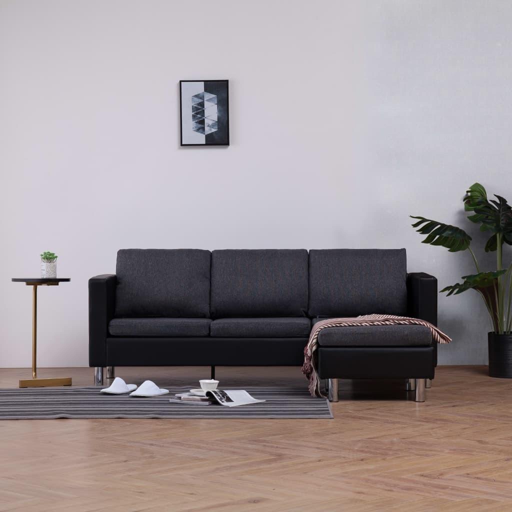 3-personers sofa med hynder kunstlæder sort