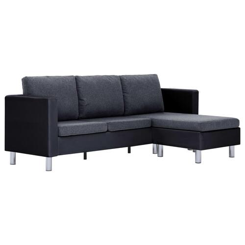 3-personers sofa med hynder kunstlæder sort
