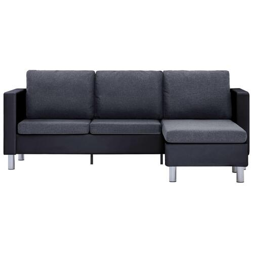 3-personers sofa med hynder kunstlæder sort