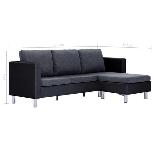 3-personers sofa med hynder kunstlæder sort