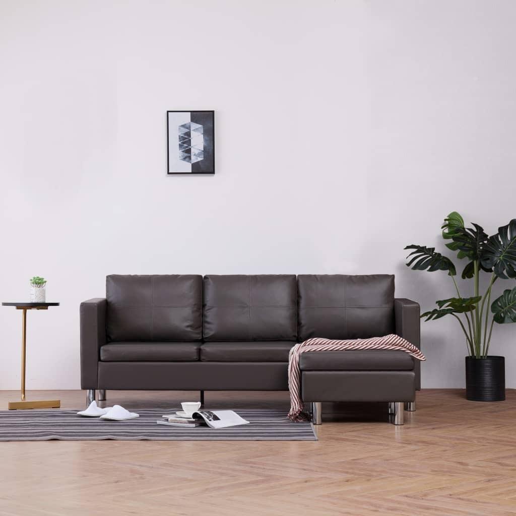 3-personers sofa med hynder kunstlæder grå