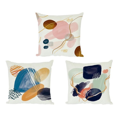 Pyntepuder 3 stk - abstrakt design, blå/grøn/pink, 50 × 50 cm