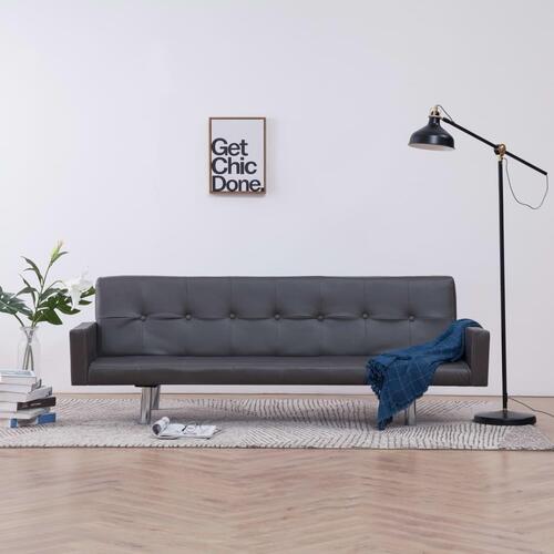 Sovesofa med armlæn grå kunstlæder