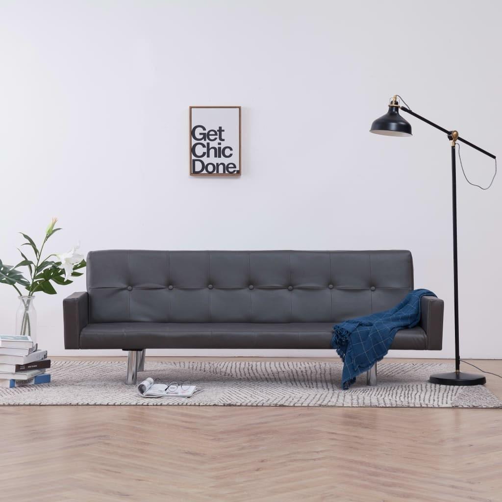 Sovesofa med armlæn grå kunstlæder