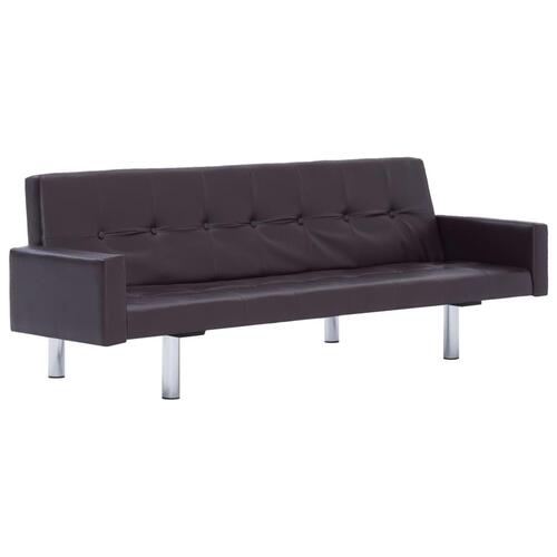 Sovesofa med armlæn brun kunstlæder