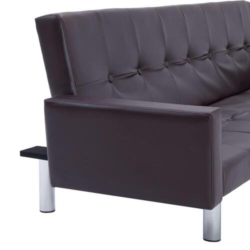 Sovesofa med armlæn brun kunstlæder