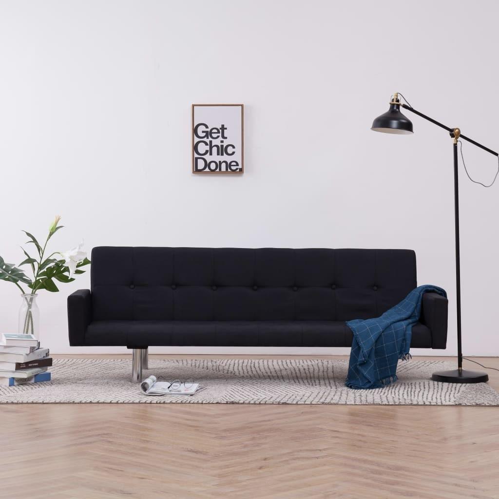 Sovesofa med armlæn sort polyester