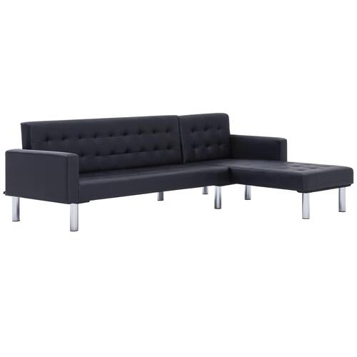 Sovesofa med chaiselong sort kunstlæder