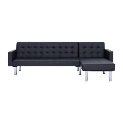 Sovesofa med chaiselong sort kunstlæder