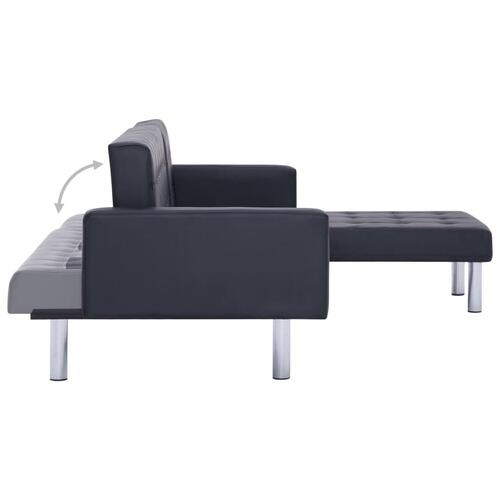 Sovesofa med chaiselong sort kunstlæder
