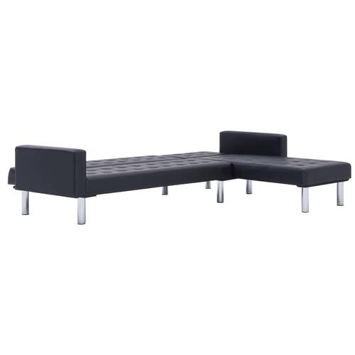 Sovesofa med chaiselong sort kunstlæder
