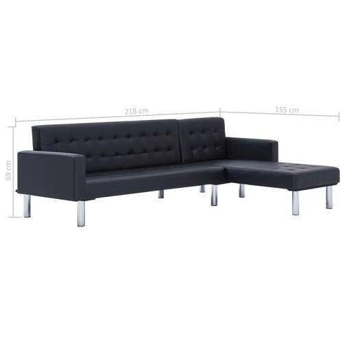 Sovesofa med chaiselong sort kunstlæder
