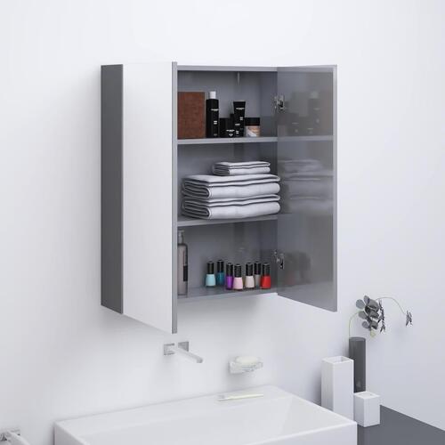 Badeværelsesskab med spejl 60x15x75 cm MDF skinnende grå