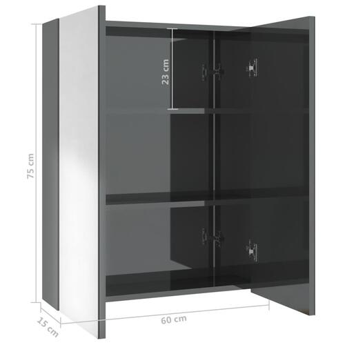Badeværelsesskab med spejl 60x15x75 cm MDF skinnende grå