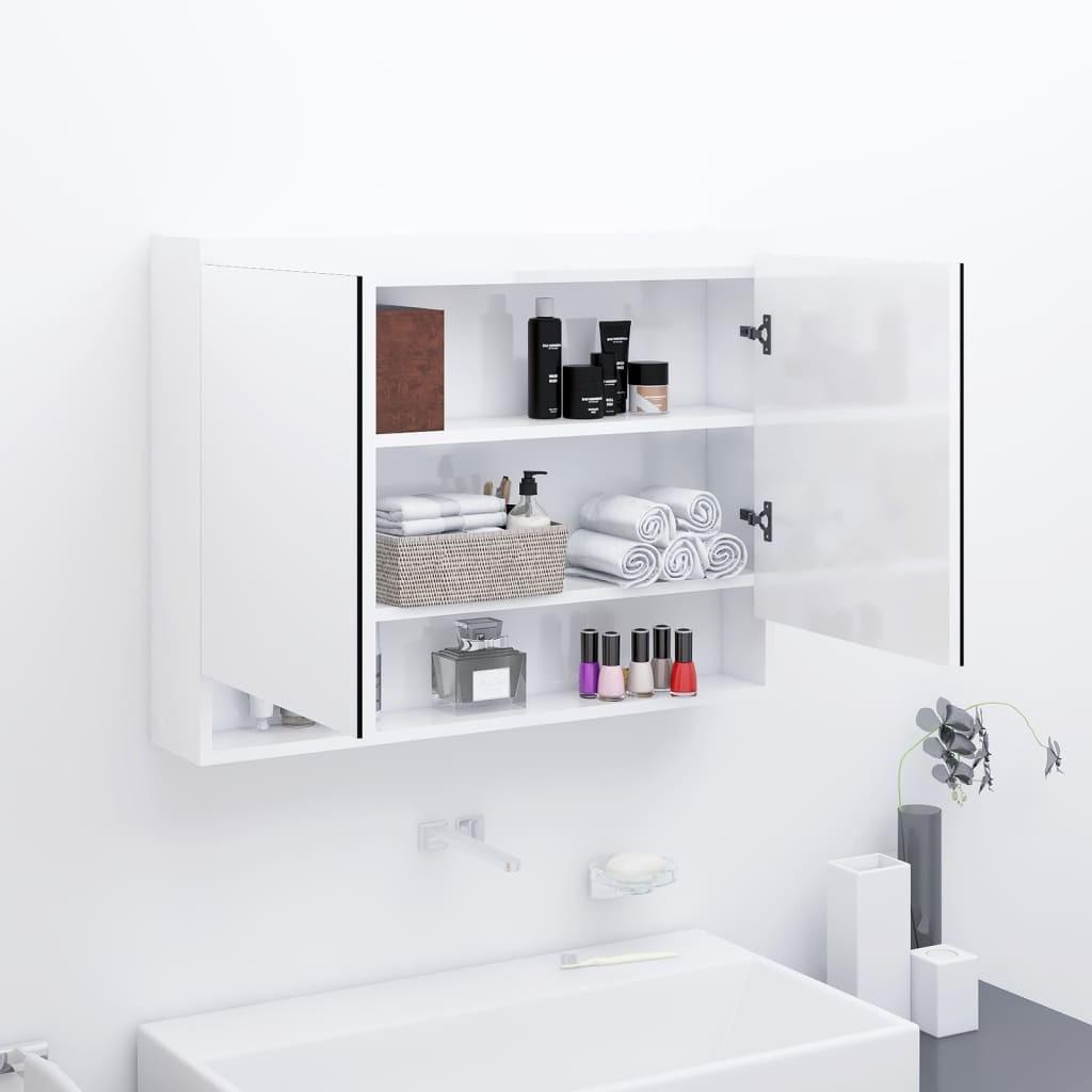 Badeværelsesskab med spejl 80x15x60 cm MDF blank hvid