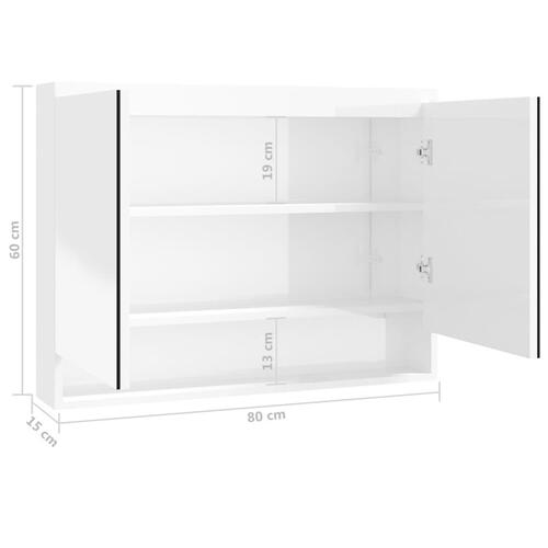 Badeværelsesskab med spejl 80x15x60 cm MDF blank hvid