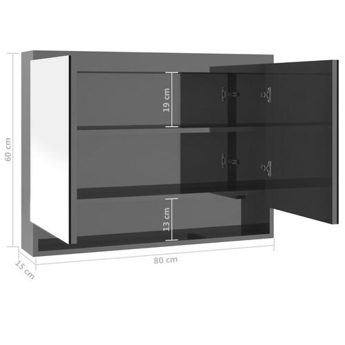 Badeværelsesskab med spejl 80x15x60 cm MDF grå