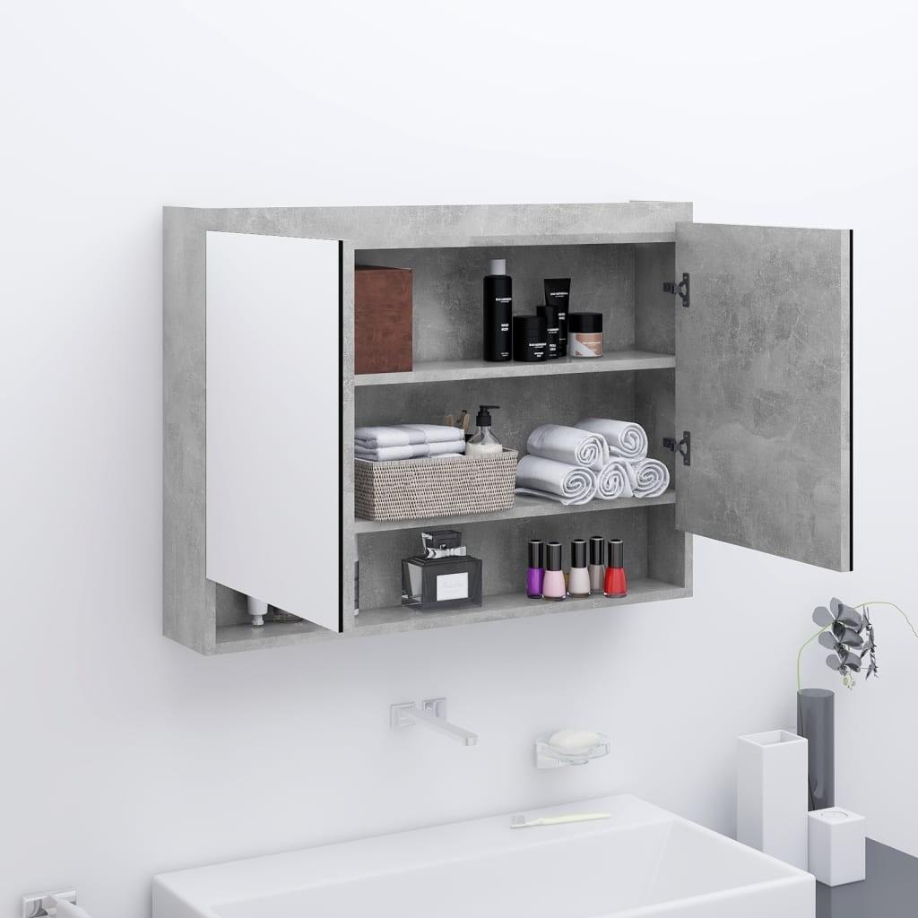Badeværelsesskab med spejl 80x15x60 cm MDF betongrå billede