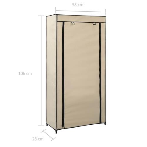 Skoskab med overtræk 58x28x106 cm stof cremefarvet