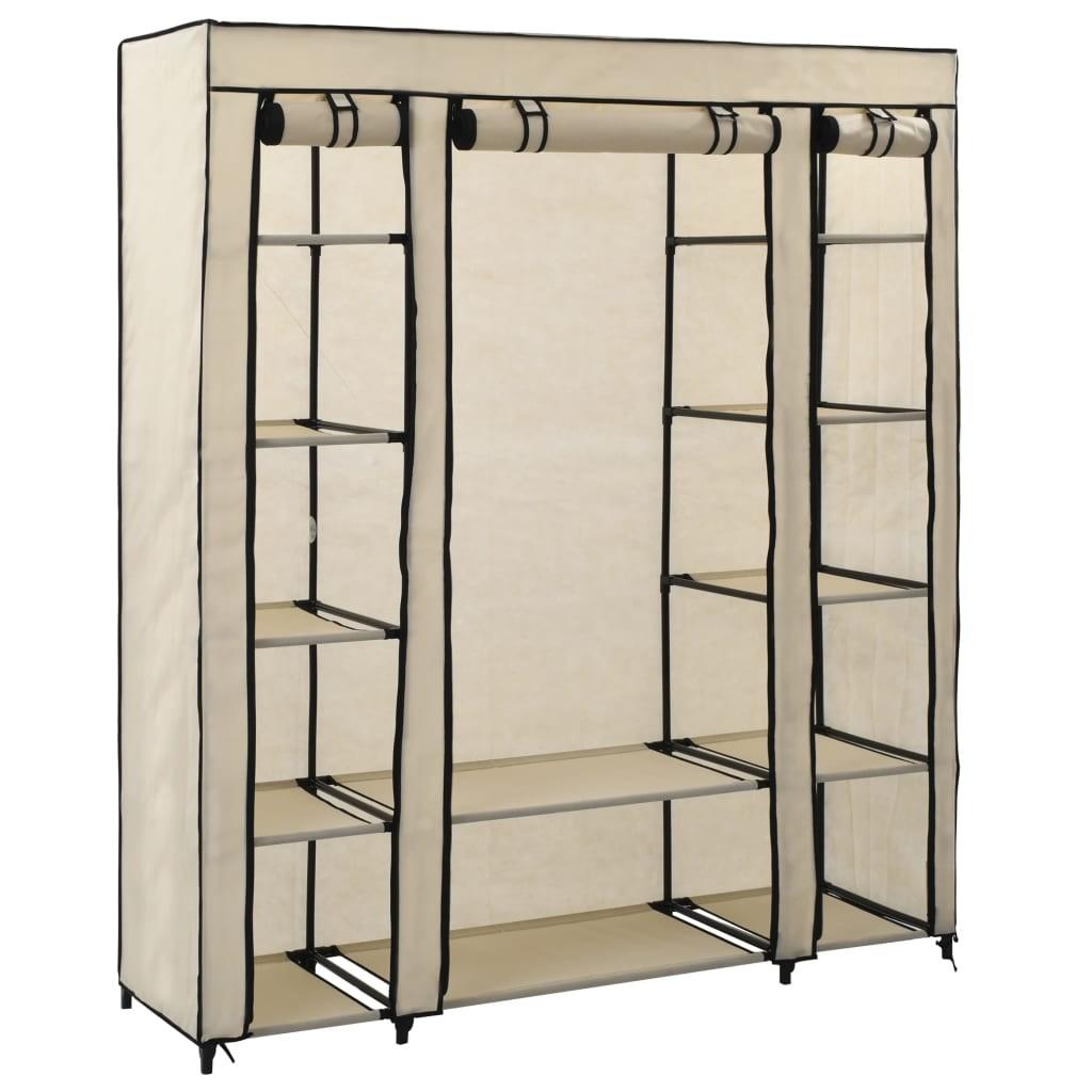 Klædeskab med rum og stænger cremefarvet 150 x 45 x 176 cm stof