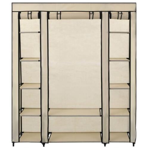 Klædeskab med rum og stænger cremefarvet 150 x 45 x 176 cm stof
