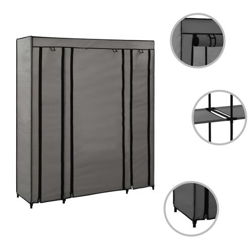 Klædeskab med rum og stænger 150 x 45 x 176 cm stof grå