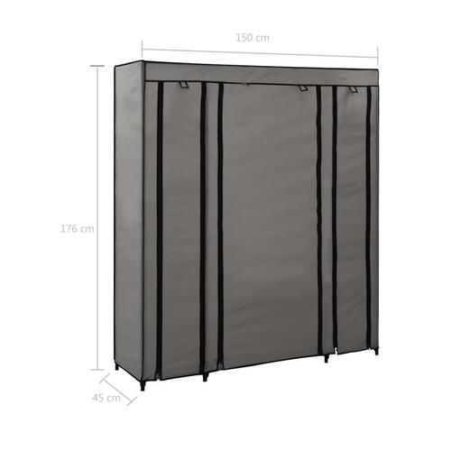 Klædeskab med rum og stænger 150 x 45 x 176 cm stof grå