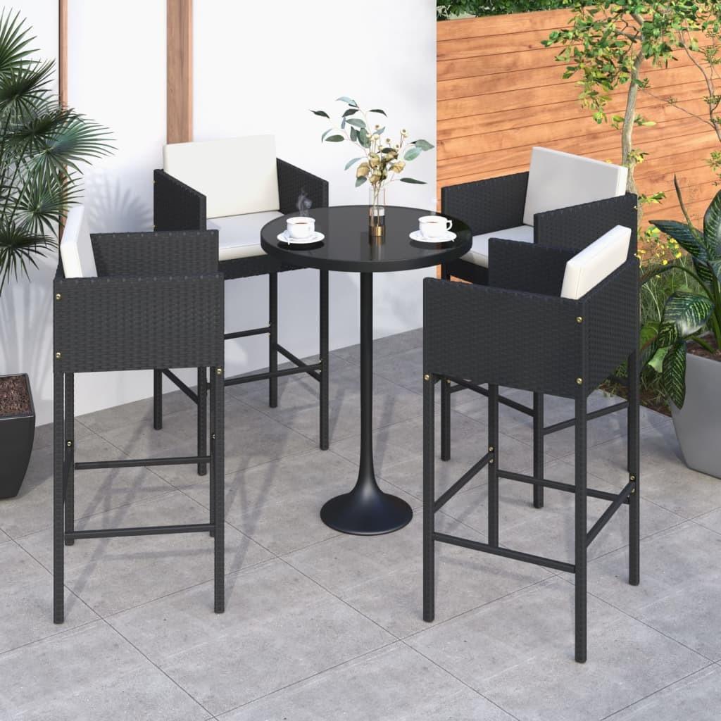 Barstole med hynder 4 stk. polyrattan sort
