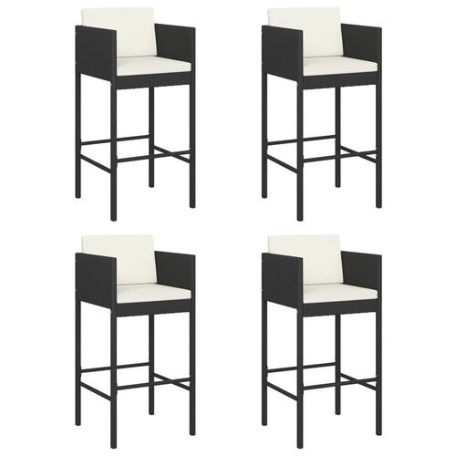 Barstole med hynder 4 stk. polyrattan sort