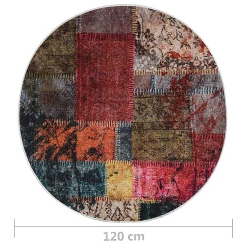 Gulvtæppe φ120 skridsikkert vaskbart patchworkdesign flerfarvet