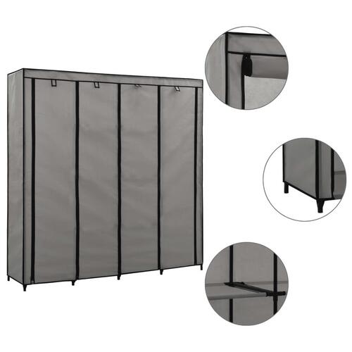 Klædeskab med 4 rum 175 x 45 x 170 cm grå
