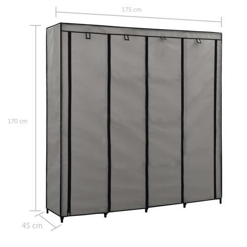 Klædeskab med 4 rum 175 x 45 x 170 cm grå
