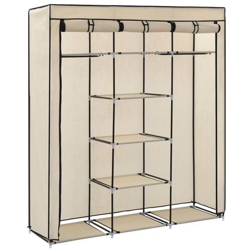 Klædeskab med rum og tøjstænger 150 x 45 x 175 cm stof creme