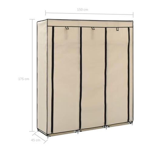 Klædeskab med rum og tøjstænger 150 x 45 x 175 cm stof creme