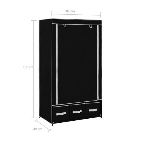 Klædeskab 87 x 49 x 159 cm stof sort