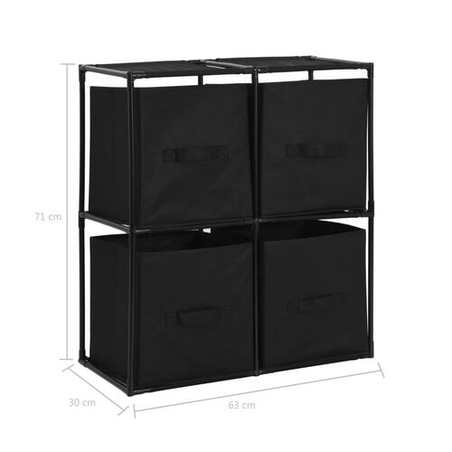 Reol med 4 stofkurve 63x30x71 cm stål sort