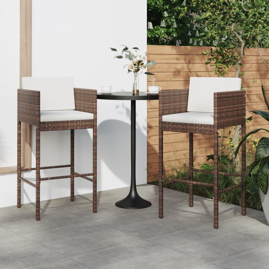 Barstole 2 stk. med hynder polyrattan brun