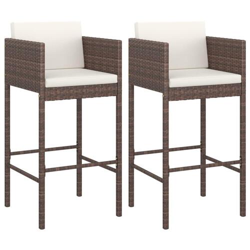 Barstole 2 stk. med hynder polyrattan brun