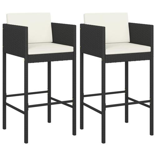 Barstole 2 stk. med hynder polyrattan sort
