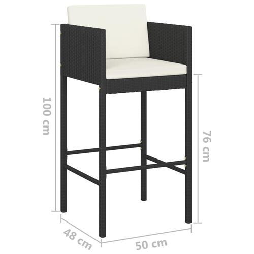 Barstole 2 stk. med hynder polyrattan sort