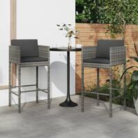 Barstole 2 stk. med hynder polyrattan grå
