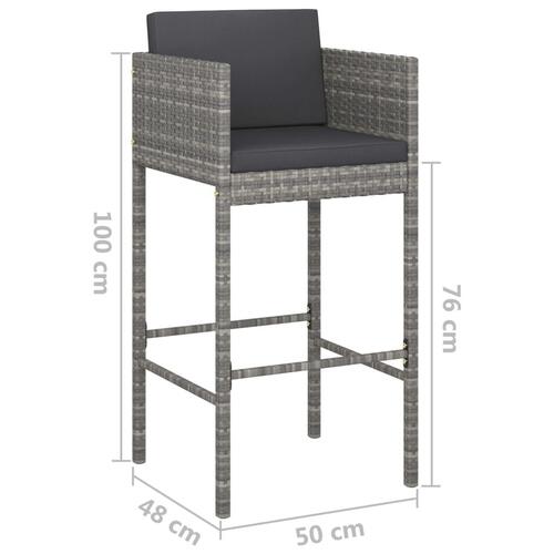 Barstole 2 stk. med hynder polyrattan grå