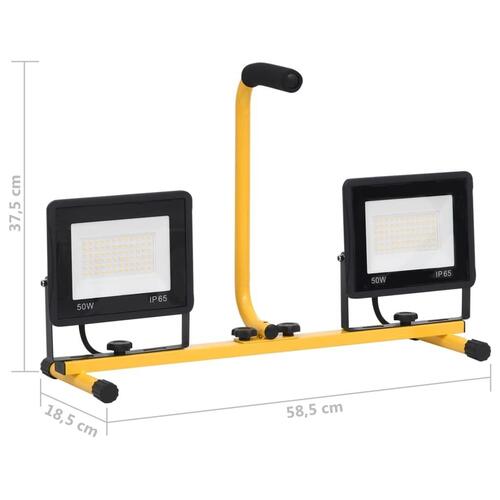 LED-projektør med håndtag 2x50 W varm hvid