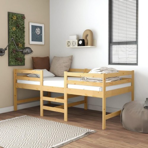 Mellemhøj seng med madras 90x200 cm massivt fyrretræ