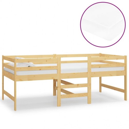 Mellemhøj seng med madras 90x200 cm massivt fyrretræ
